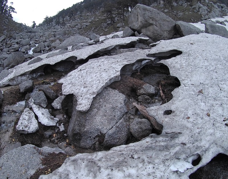 Snow patches covering our trail presented a challenge 